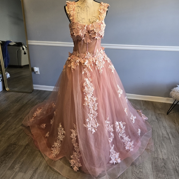 Dresses & Skirts - Elegant Pink Floral Lace Evening Gown Wedding Prom Dress